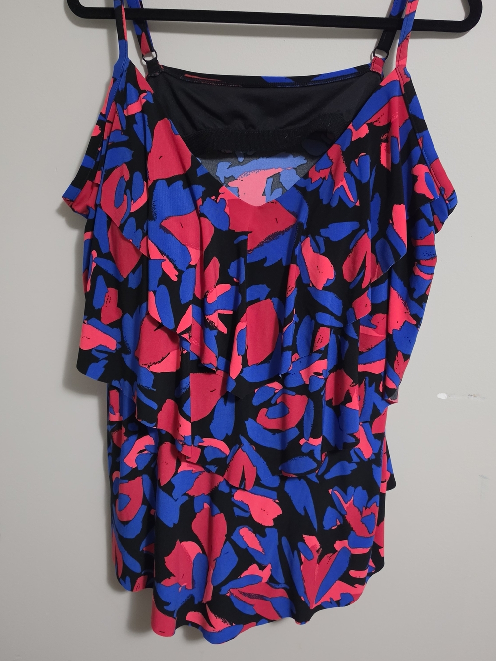 Bold Floral Ruffled Tankini - Black, Blue & Pink